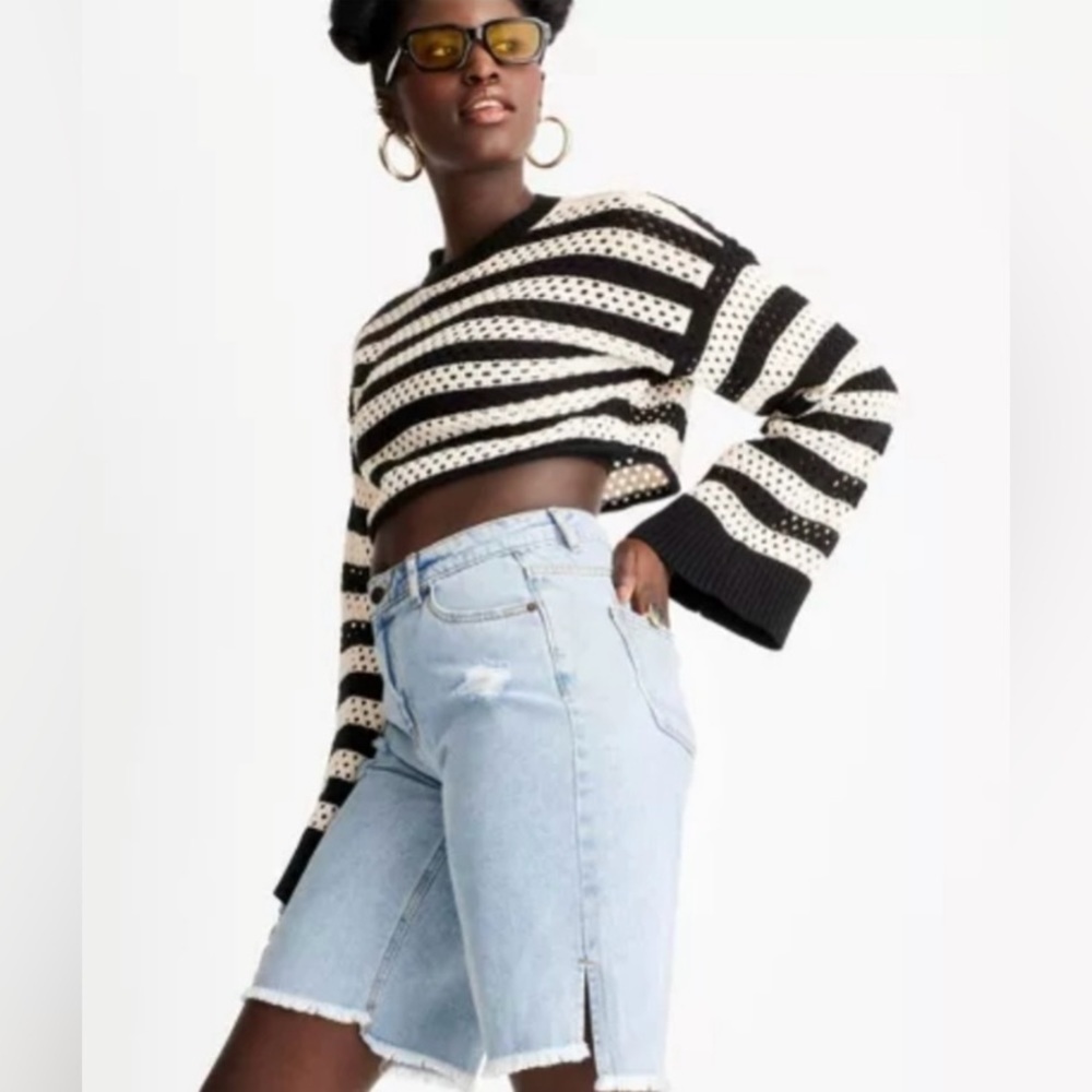 NWT Future Collective with Alani Lightly Distressed Bermuda Denim Shorts